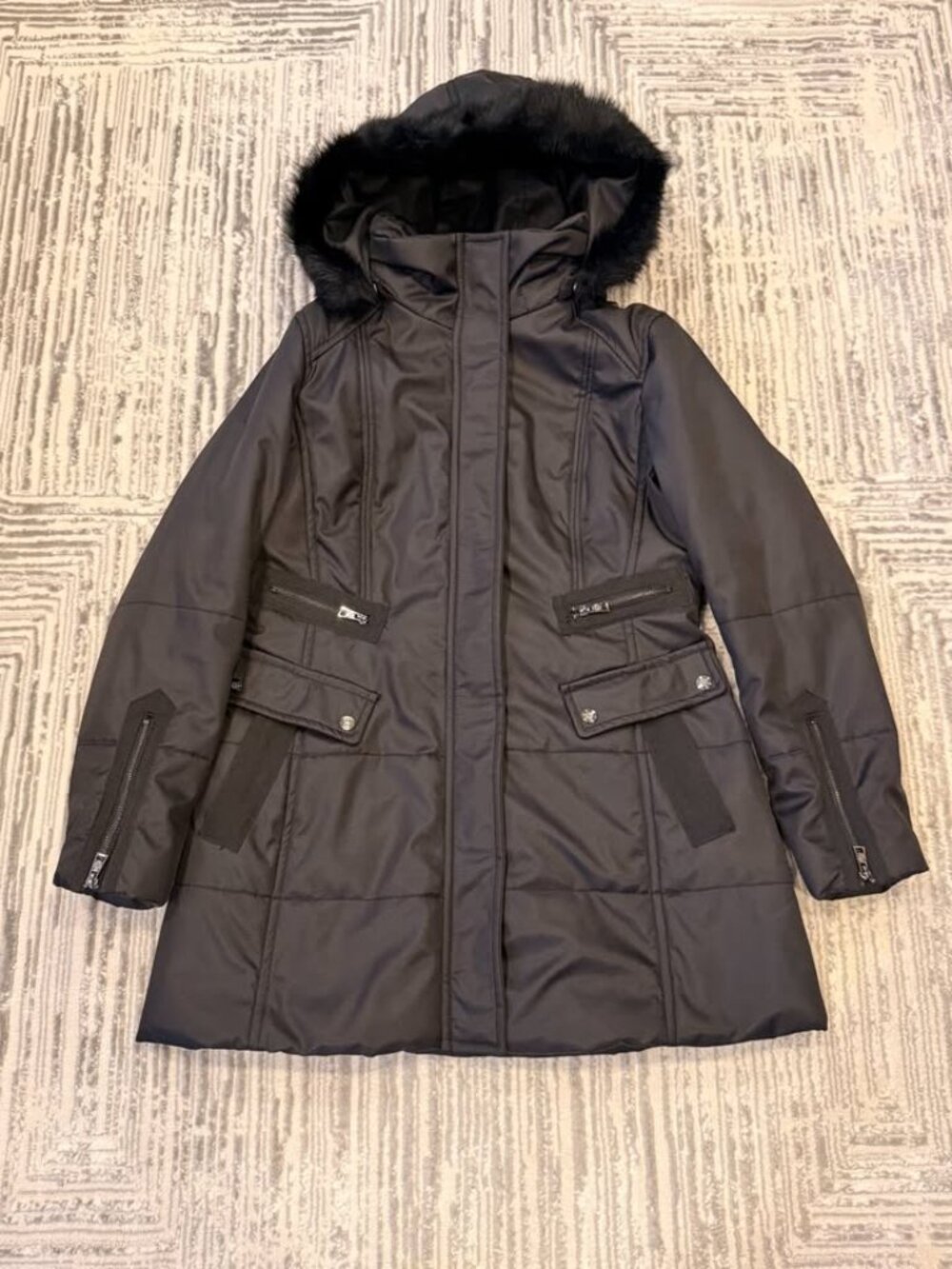 Jessica Simpson women's large Black Winter water-resistant parka coat MSRP $225.